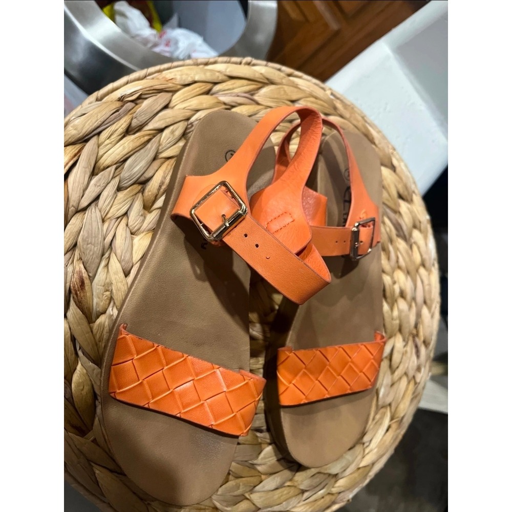 CL by Laundry Orange Woven Platform Sandals Womens Size 7 Buckle Ankle Strap